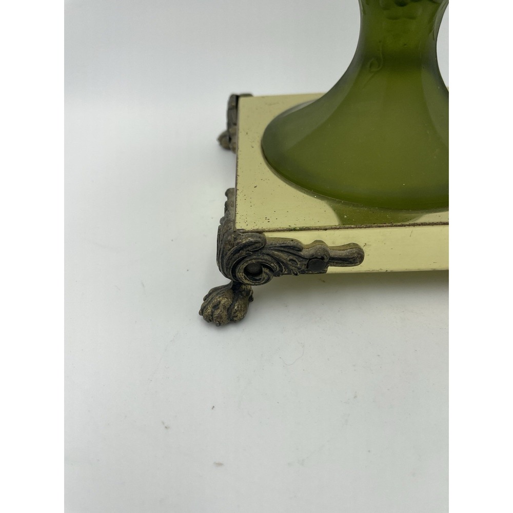 Vtg Granny Core Green Frosted Pedestal Bowl on Brass Claw‎ Foot Base 7.5" Tall - Picture 3 of 8